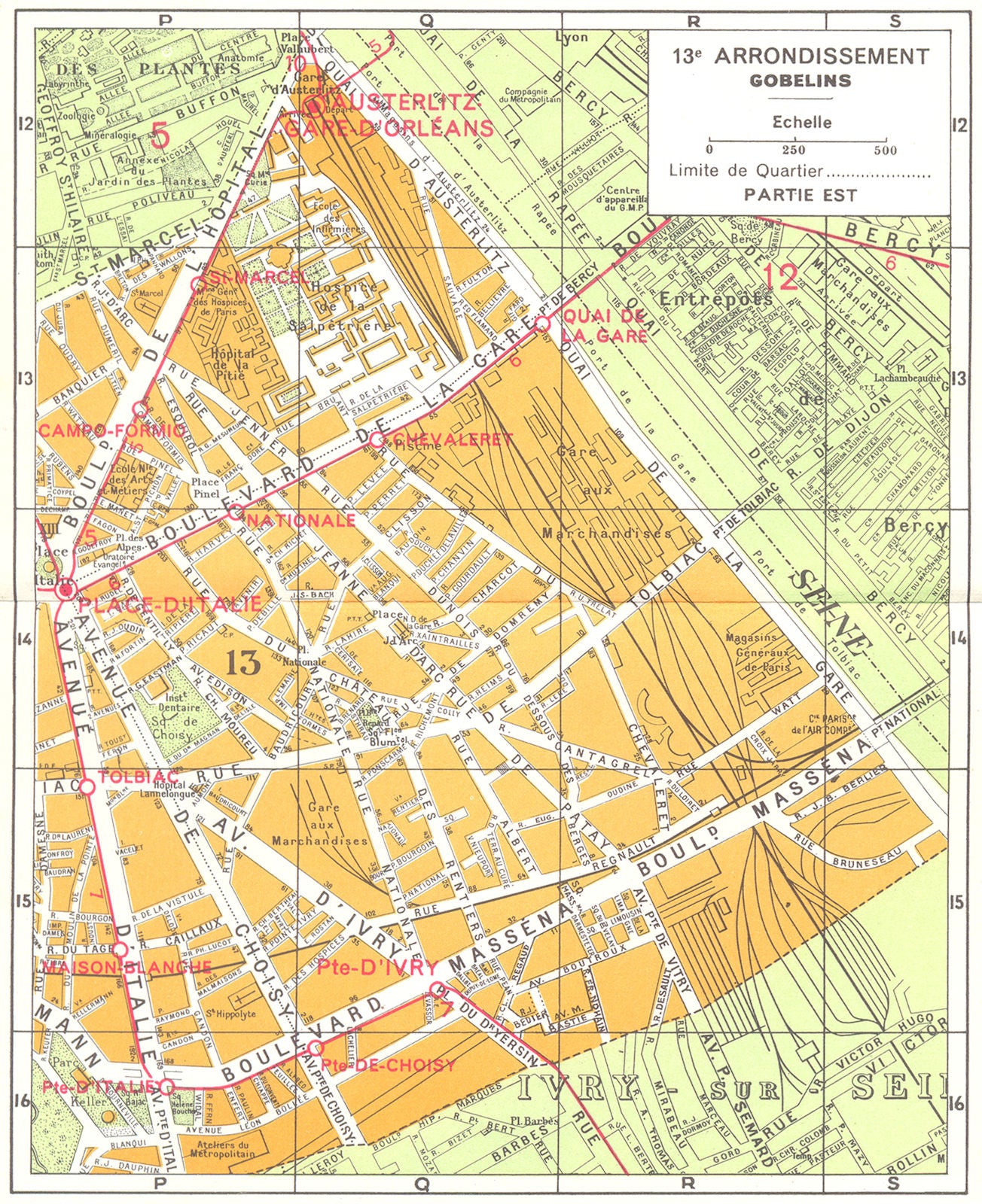 PARIS. 13e Arrondissement Gobelins (2) 1920 old antique vintage map plan chart